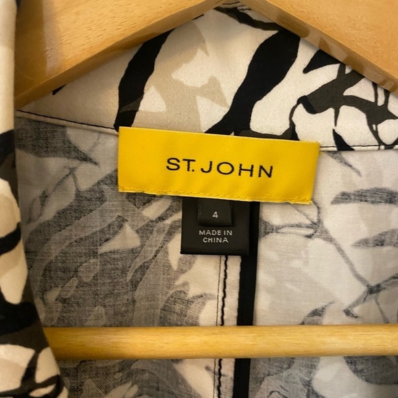 St John Black and White Floral Leaf Print Lightweight Cotton Jacket - Picture 3 of 11